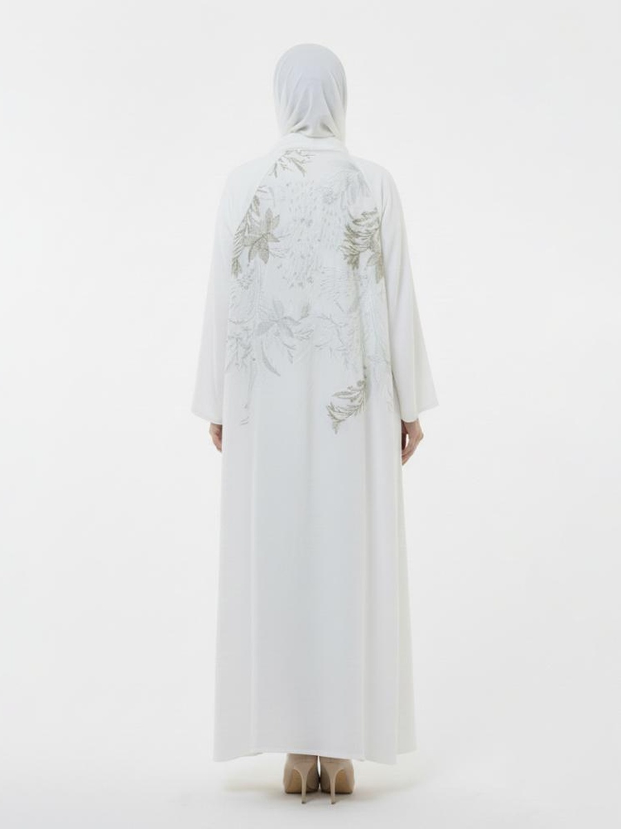 White Safaa Embroidered Long Sleeve Abaya