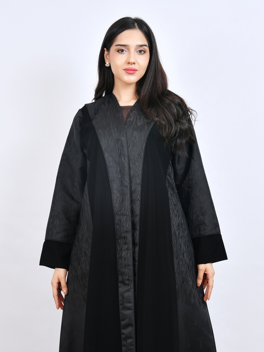 Black Jacquard Overlay Abaya