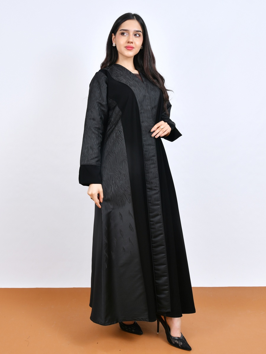 Black Jacquard Overlay Abaya
