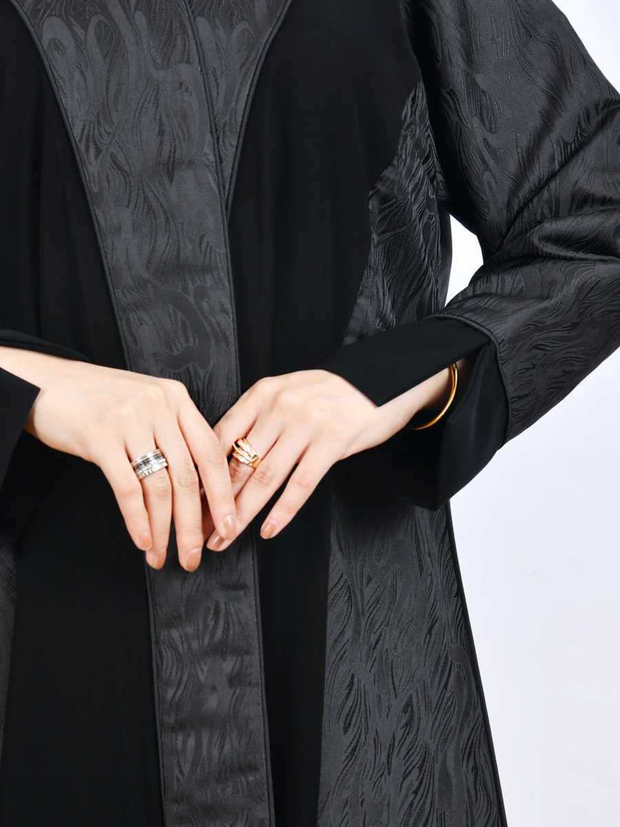 Black Jacquard Overlay Abaya