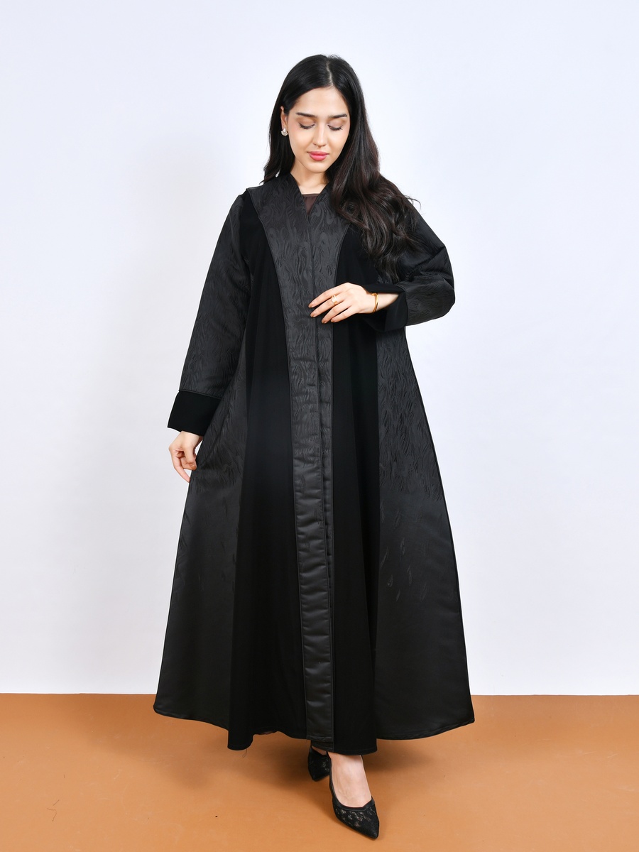 Black Jacquard Overlay Abaya