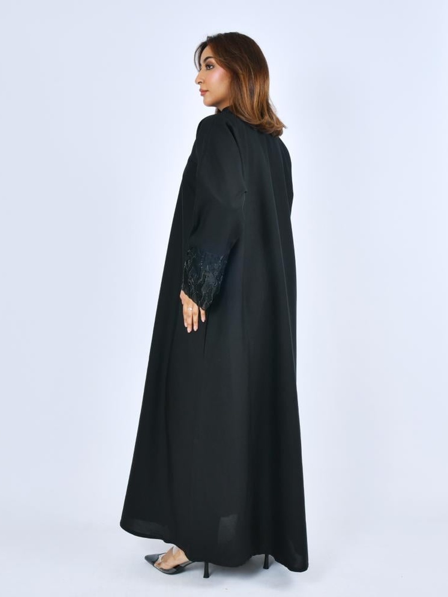 Black Sequin Lace Sleeves Abaya