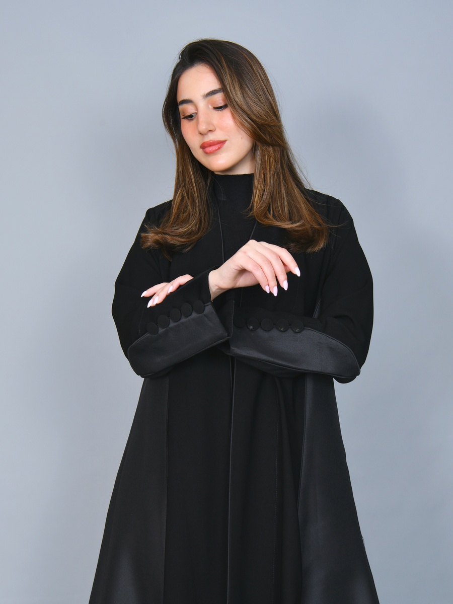 Black Flared Abaya with Button-Cuff