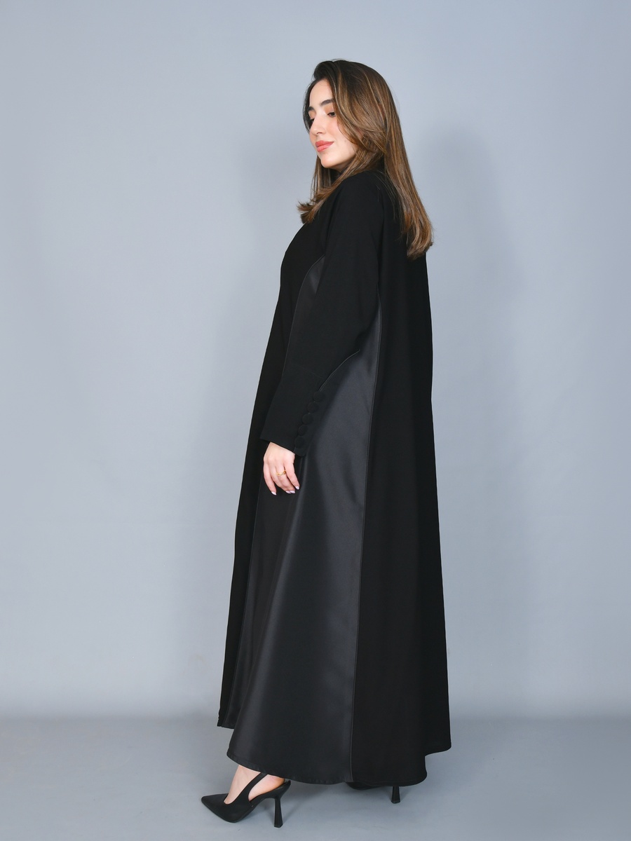 Black Flared Abaya with Button-Cuff