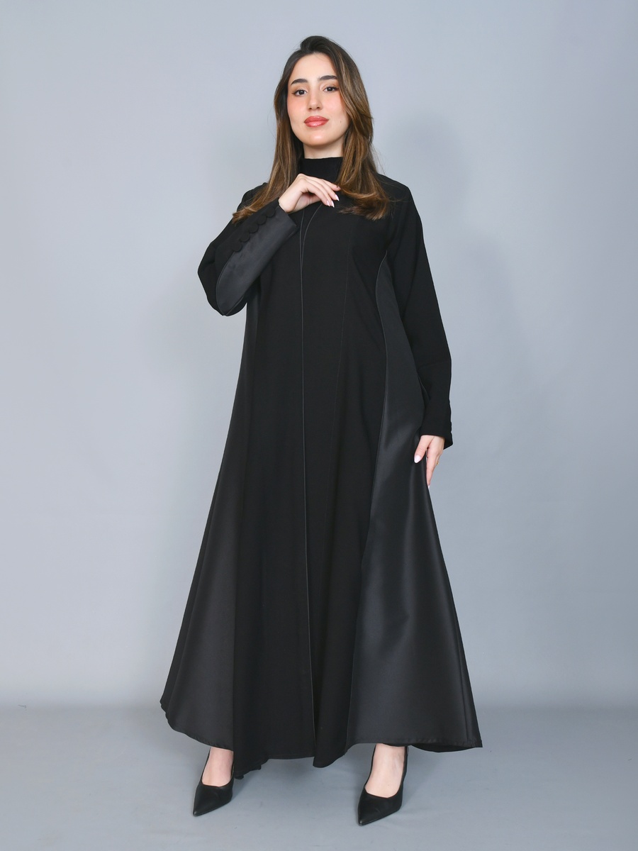 Black Flared Abaya with Button-Cuff