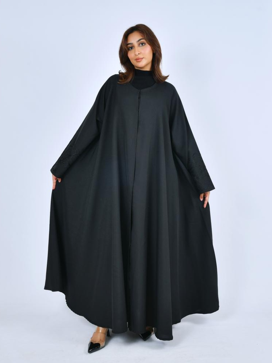Black Double-Layered Abaya with Embroidery