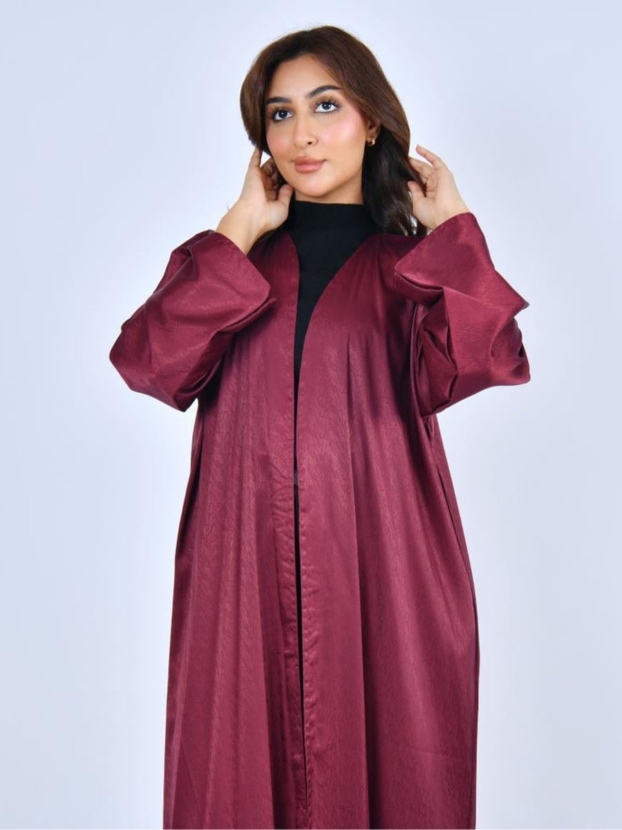 Maroon Solid Front Open Abaya