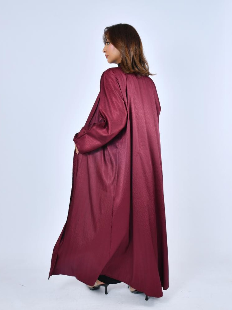 Maroon Solid Front Open Abaya
