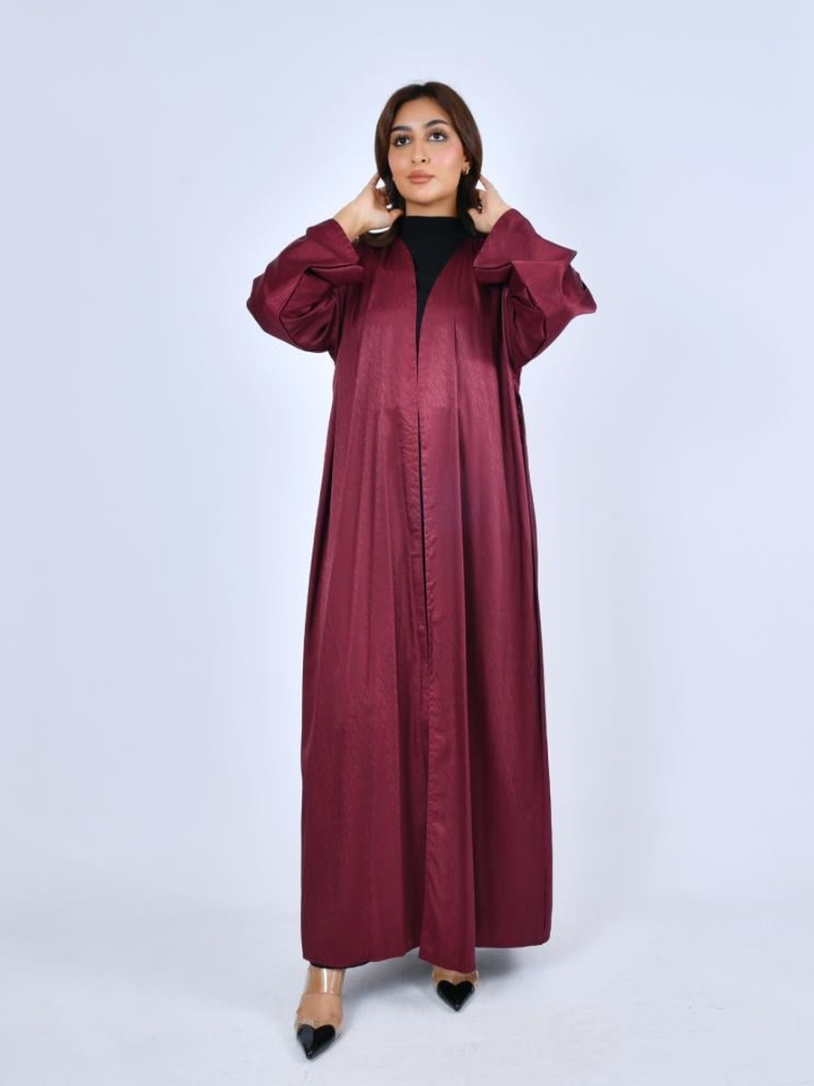 Maroon Solid Front Open Abaya
