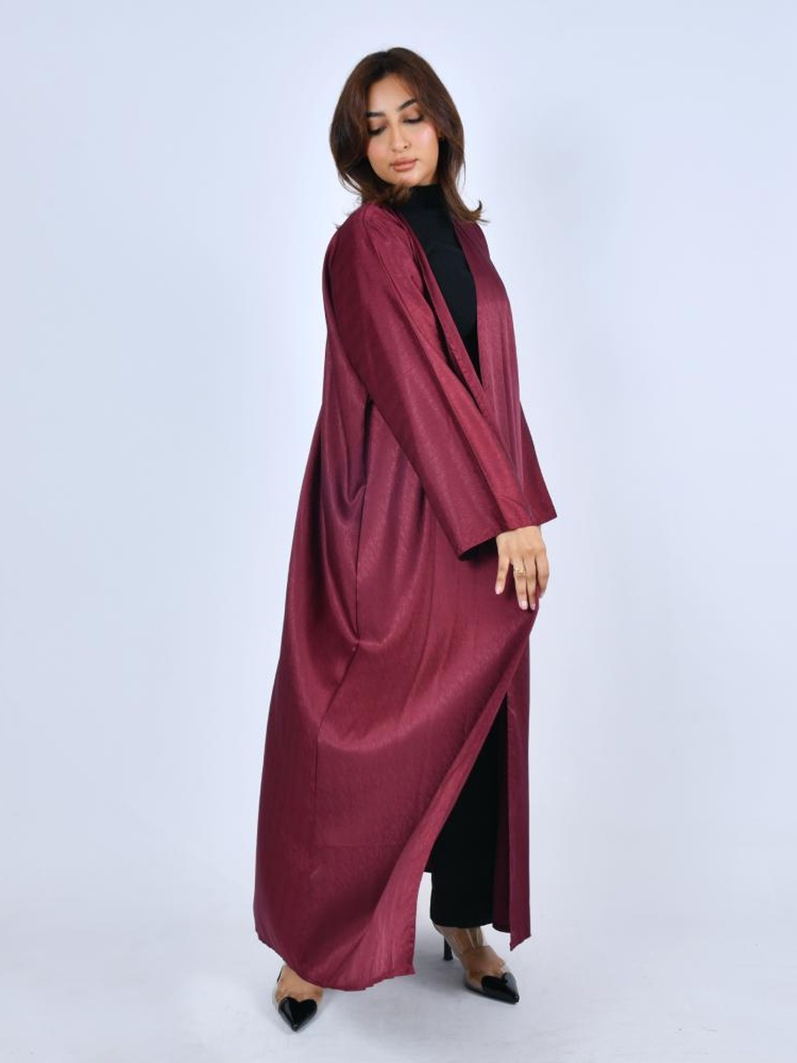 Maroon Solid Front Open Abaya