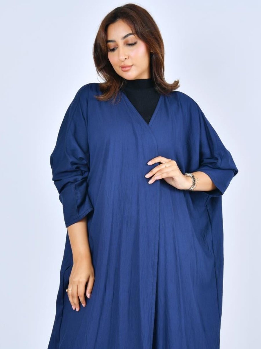 Navy Blue Solid Front Open Abaya