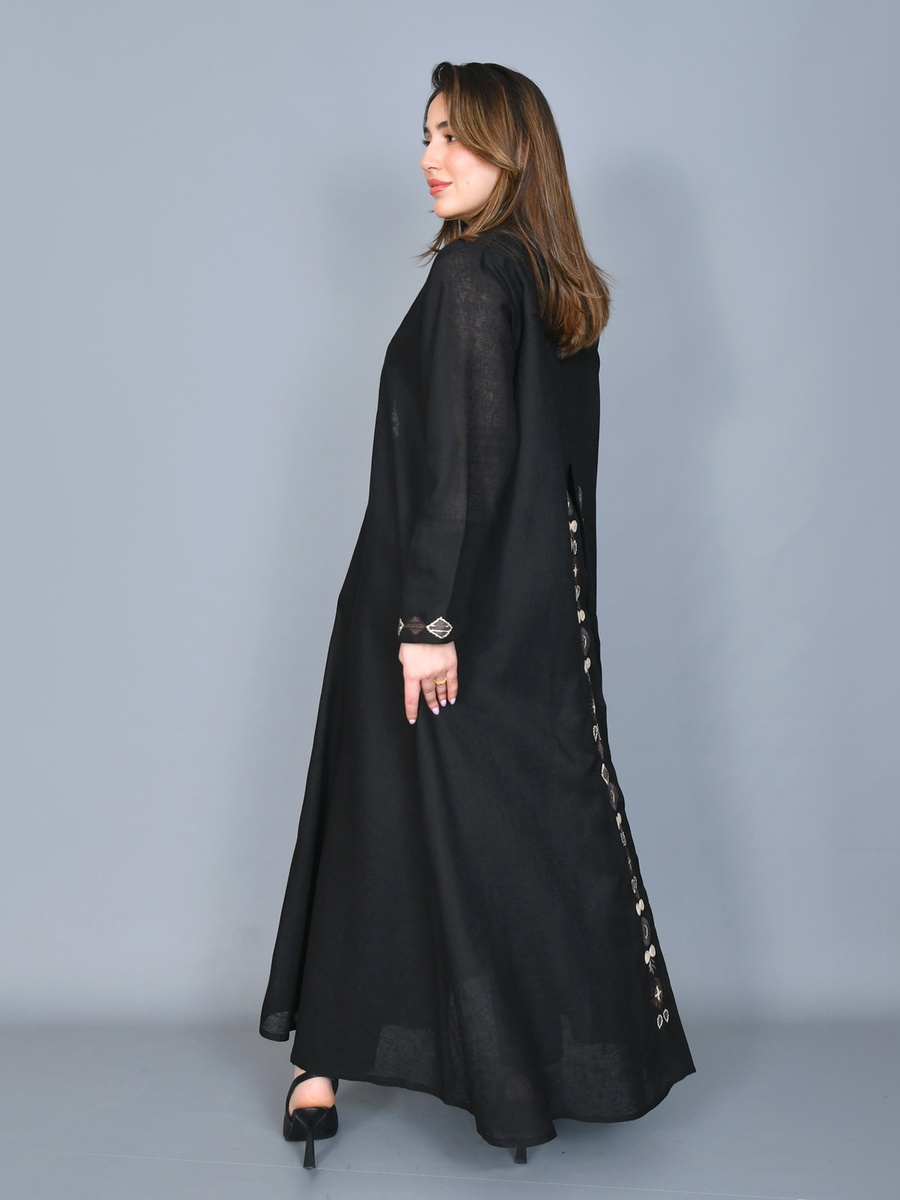 Black Embroidered Trim Abaya