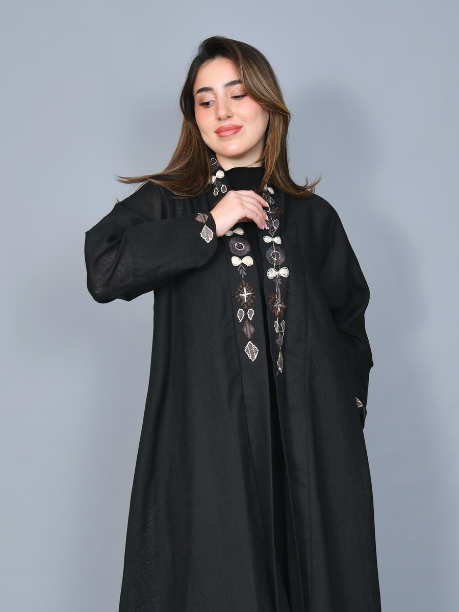 Black Embroidered Trim Abaya