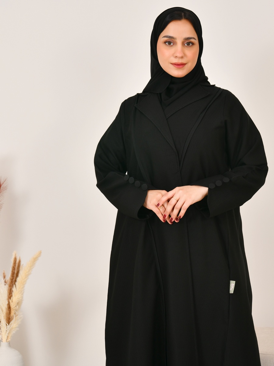 Black Blazer Abaya with Button Cuff Detail
