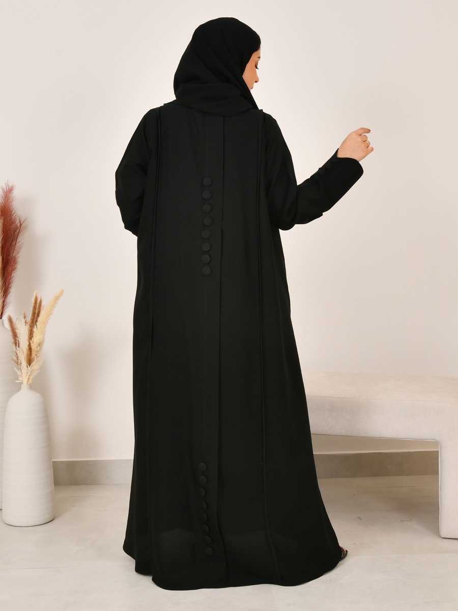 Black Blazer Abaya with Button Cuff Detail