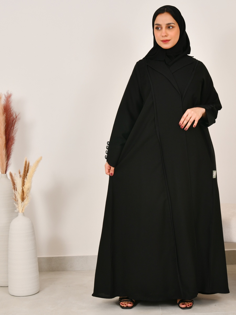 Black Blazer Abaya with Button Cuff Detail