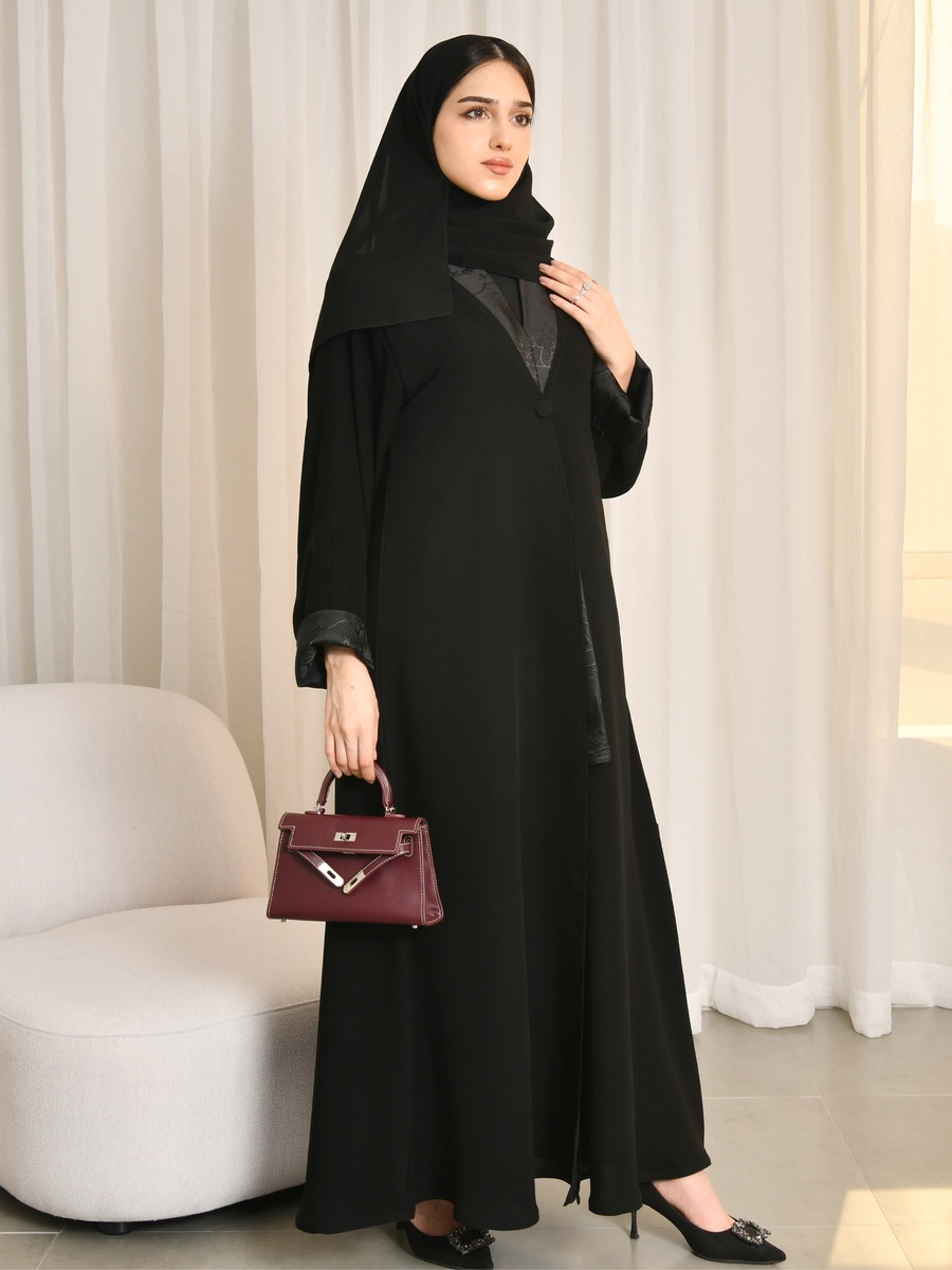 Black Jacquard Overlay Abaya
