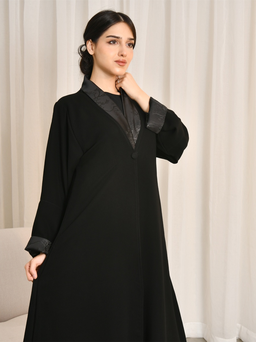 Black Jacquard Overlay Abaya