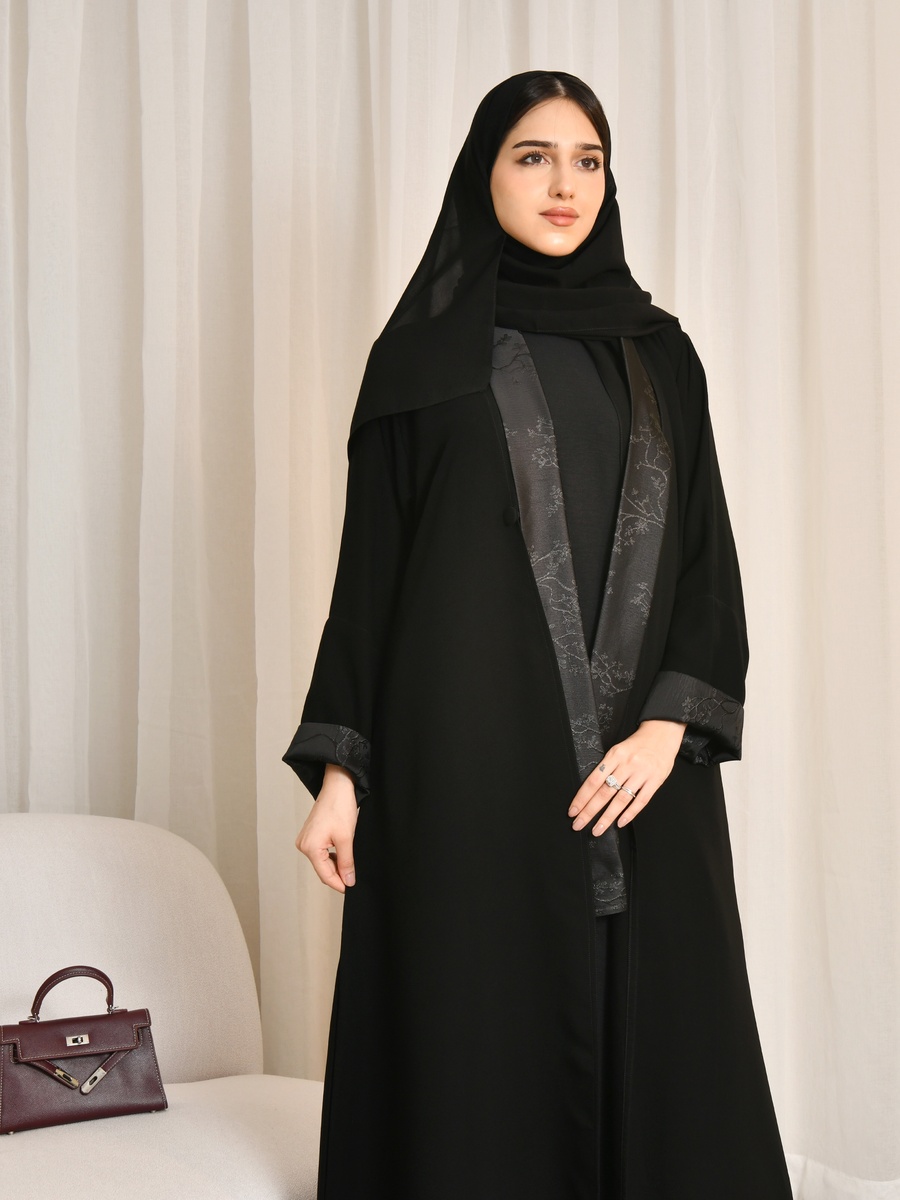 Black Jacquard Overlay Abaya