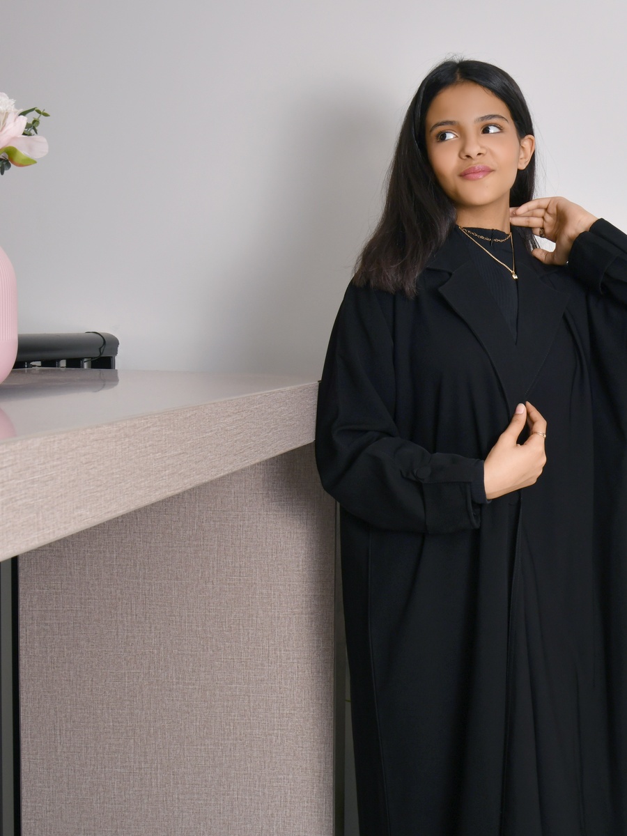 Black Notched Lapel Blazer Wrap Abaya