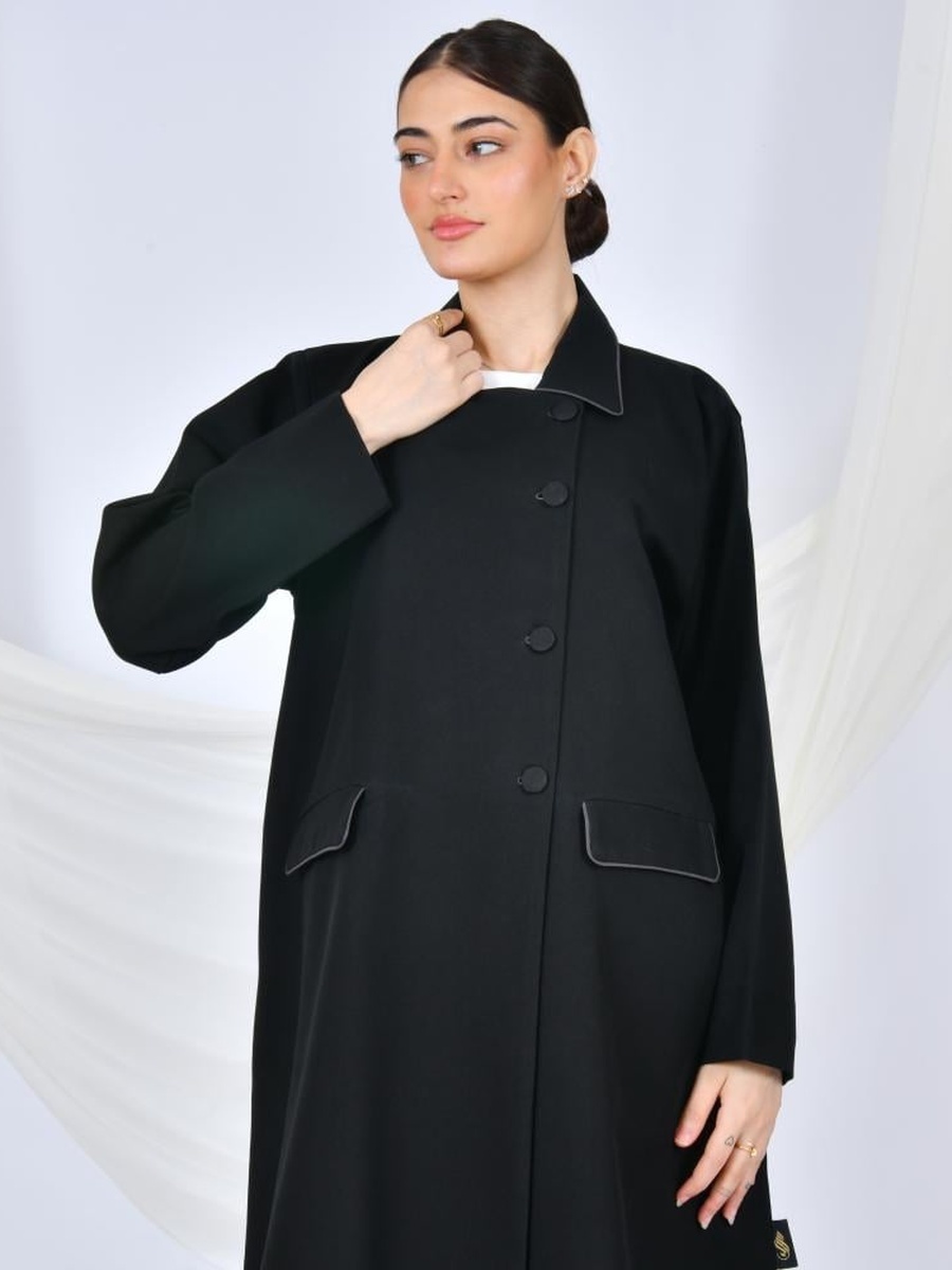 Black Formal Abaya with Flap Pockets