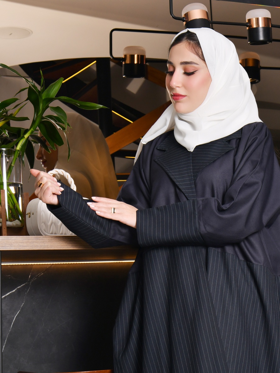 Black Striped Blazer-Style Abaya