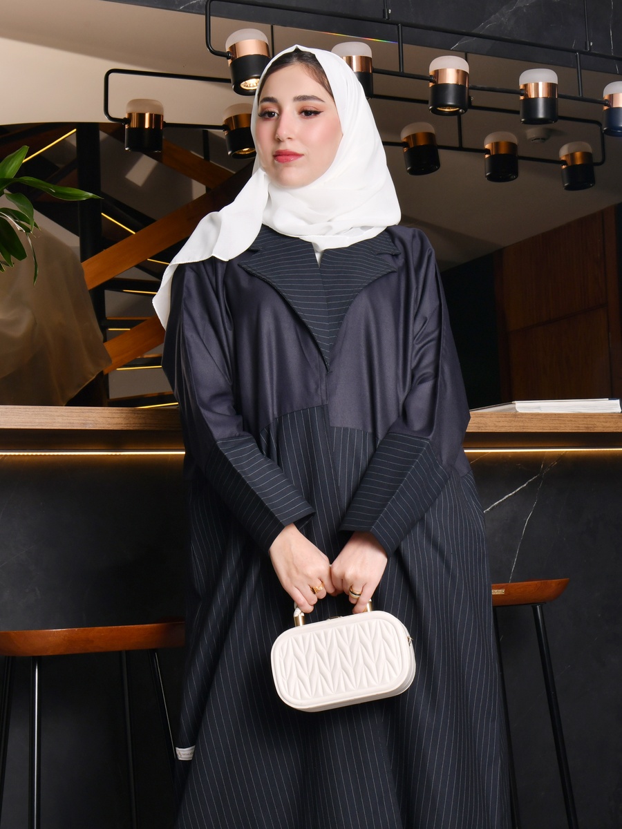 Black Striped Blazer-Style Abaya