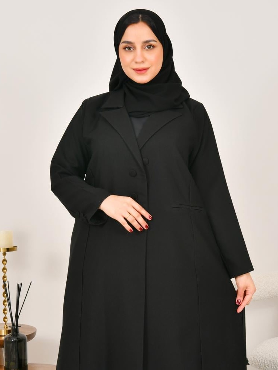 عباية بتصميم بليزر وأزرار - أسود