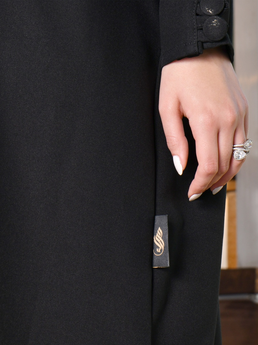 Black Stand Collar Abaya with Concealed Zip