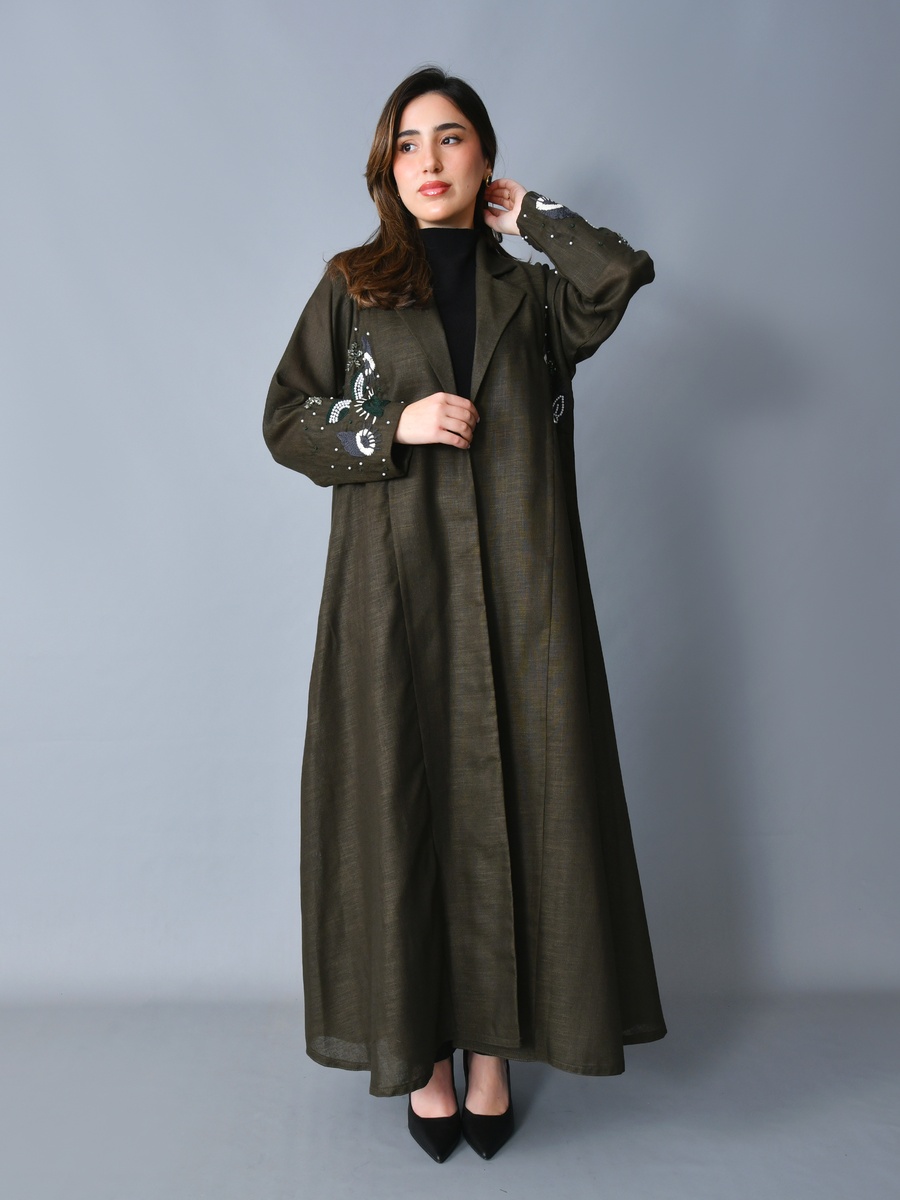 Olive Embellished Blazer-Style Abaya
