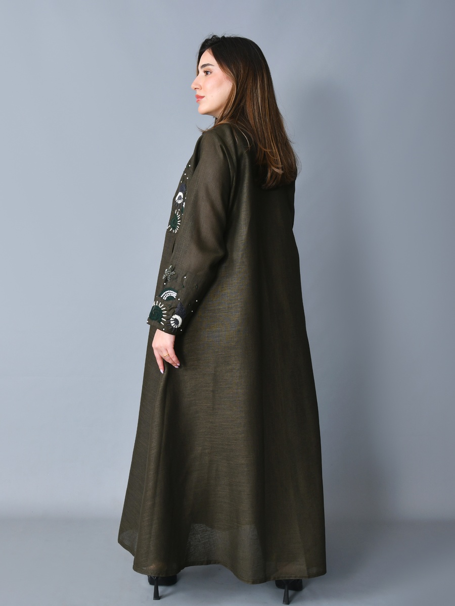 Olive Embellished Blazer-Style Abaya