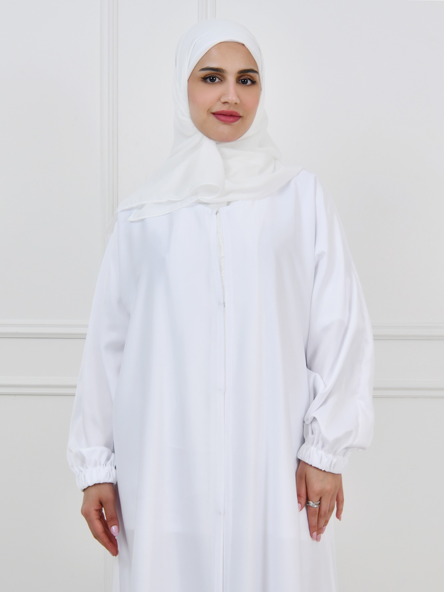 White Hajj Abaya with Snap Closure
