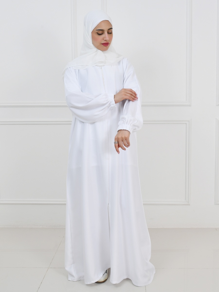White Hajj Abaya with Snap Closure