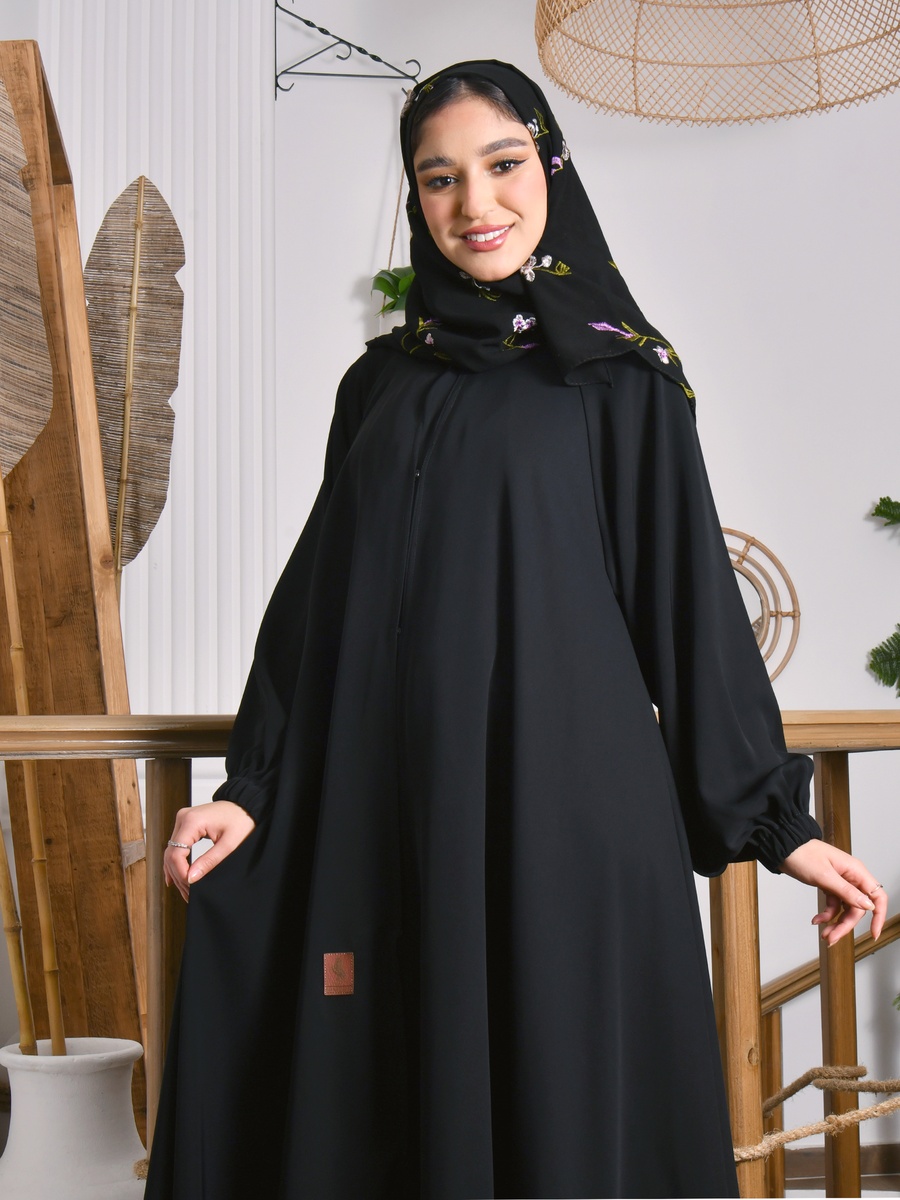 Black Flared Abaya with Snap Closure