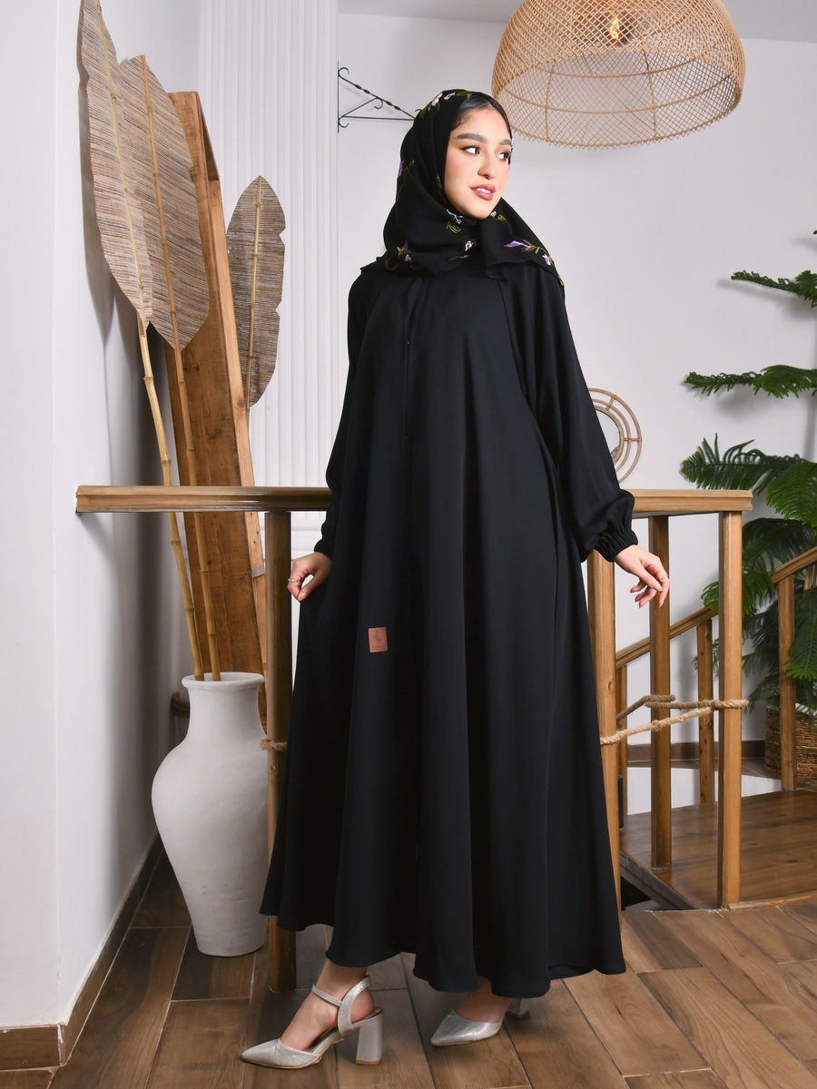 Black Flared Abaya with Snap Closure