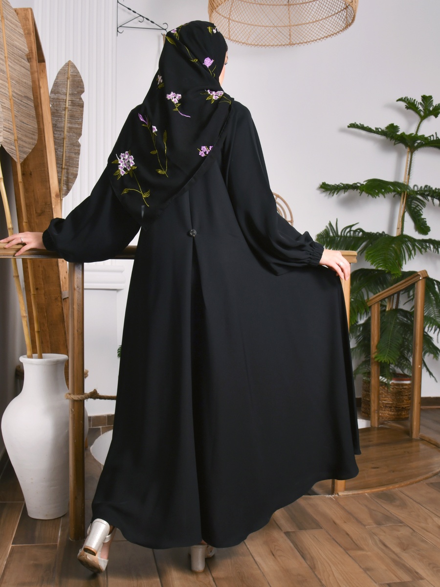 Black Flared Abaya with Snap Closure