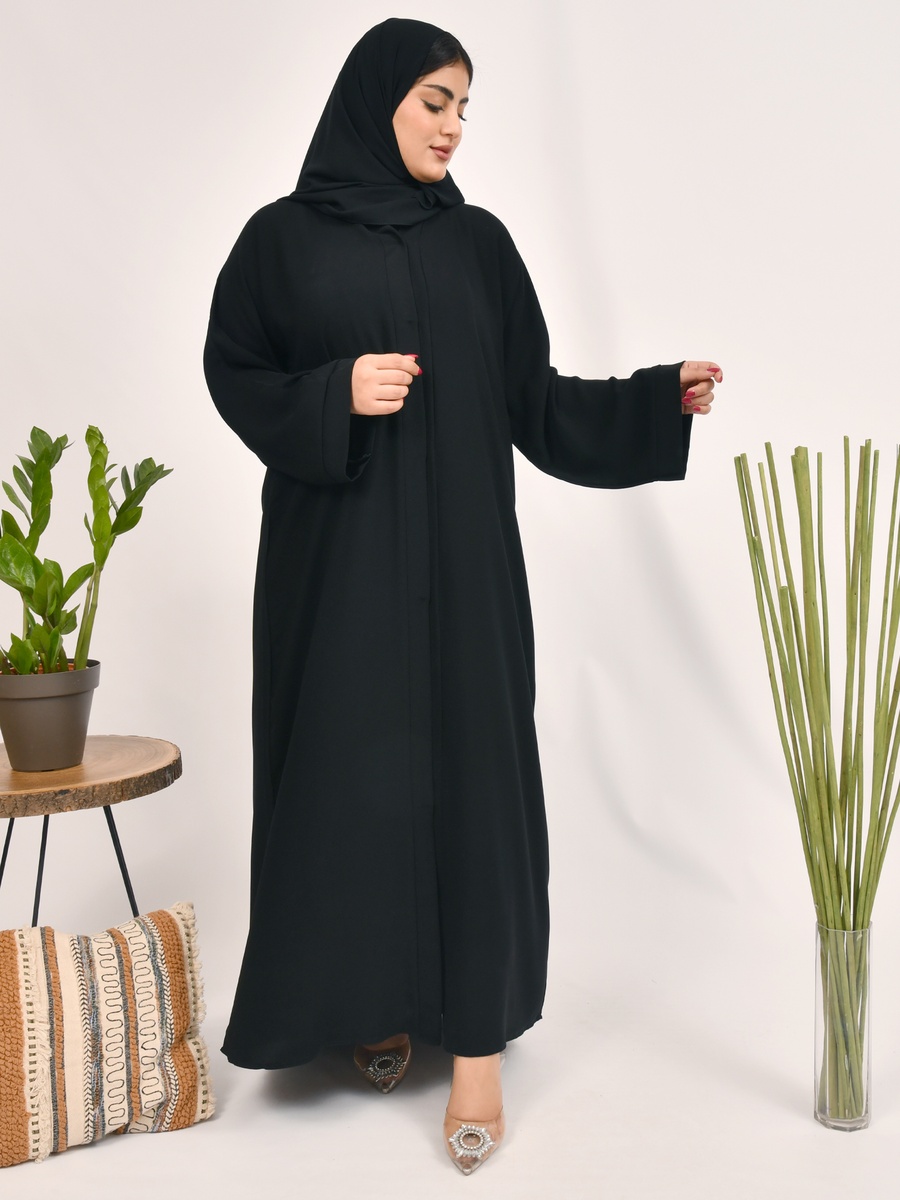 Black Solid Wide Sleeves Abaya
