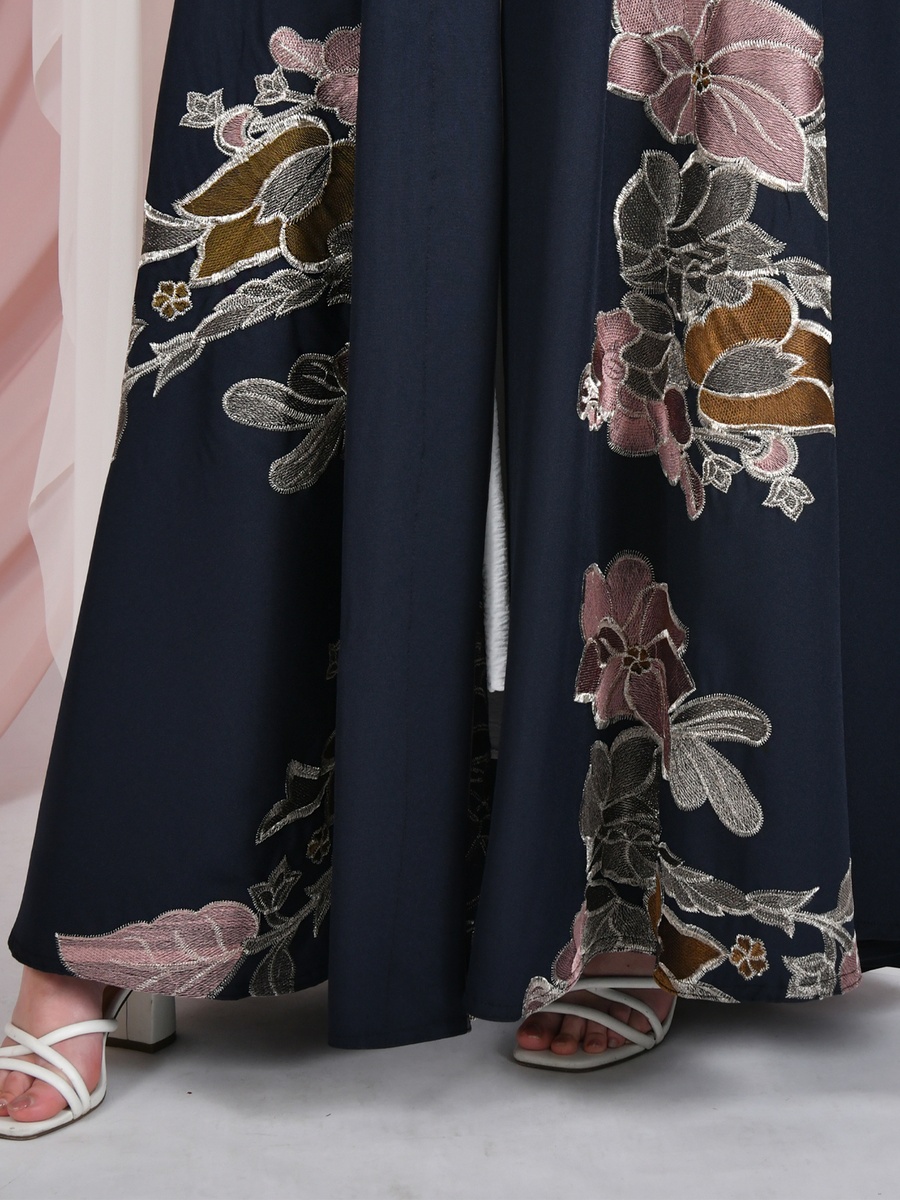 Navy Blue Floral Print Abaya