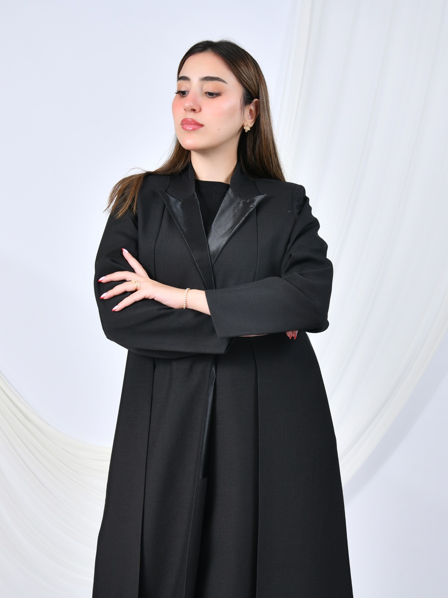 Black Formal Blazer Abaya with Fold Pleat
