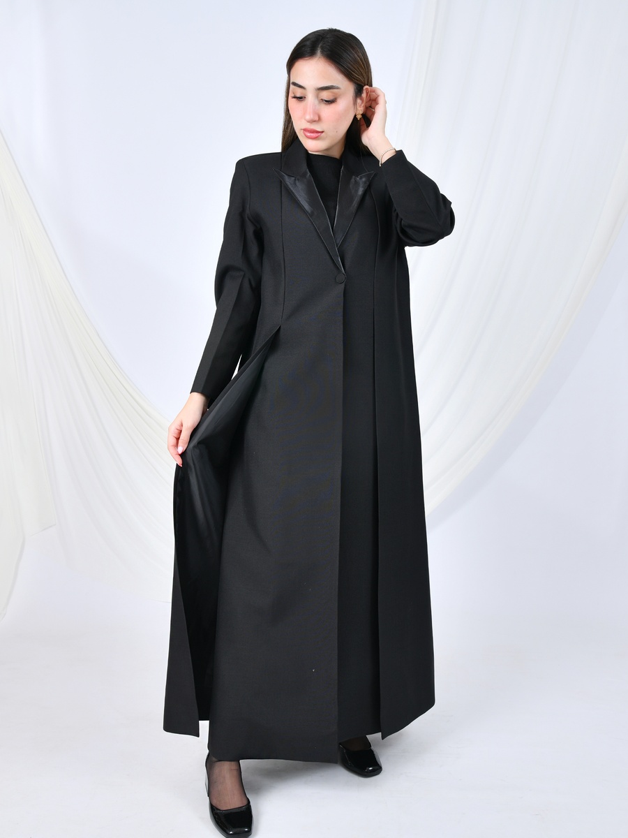 Black Formal Blazer Abaya with Fold Pleat