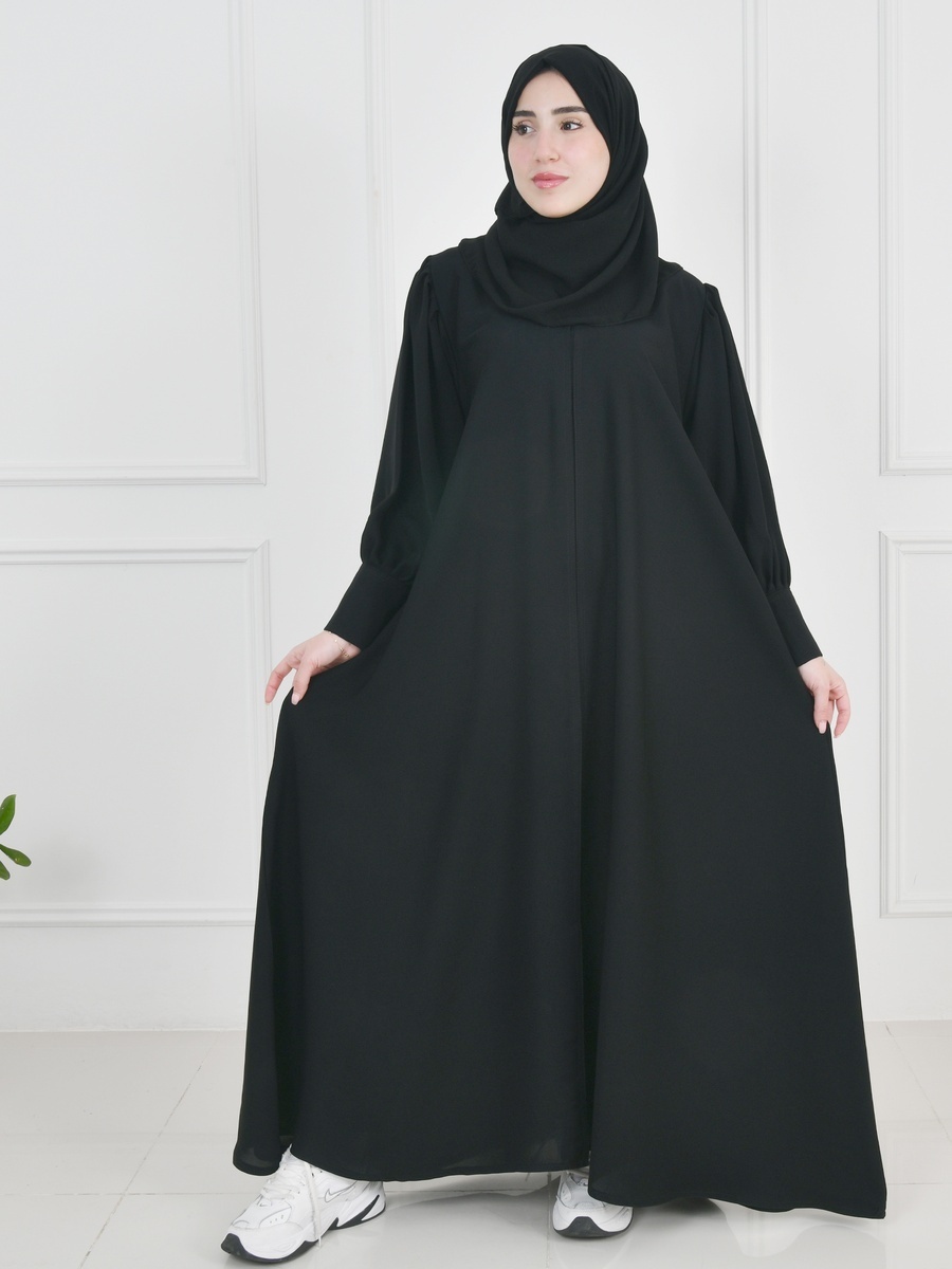 Solid Cuffed Sleeves Abaya with Snap Button