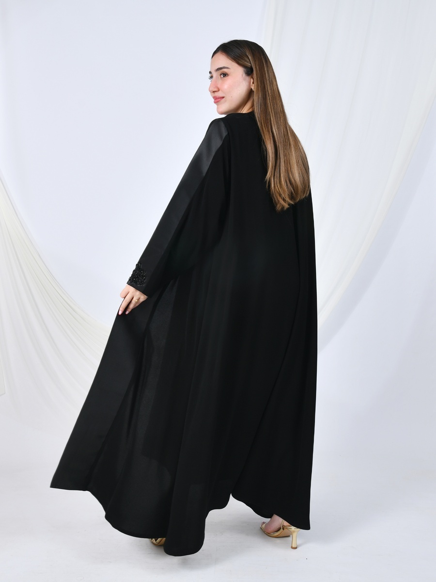 Beaded Floral Accents Front Open Abaya