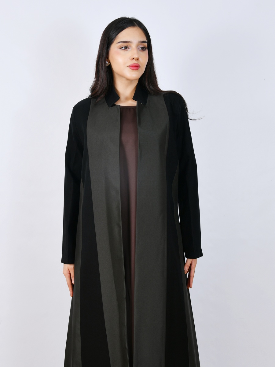 Black Solid Front Open Abaya