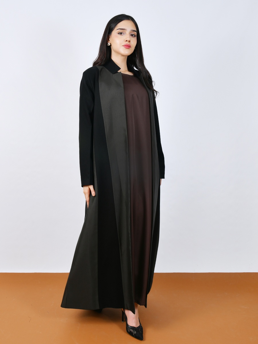 Black Solid Front Open Abaya