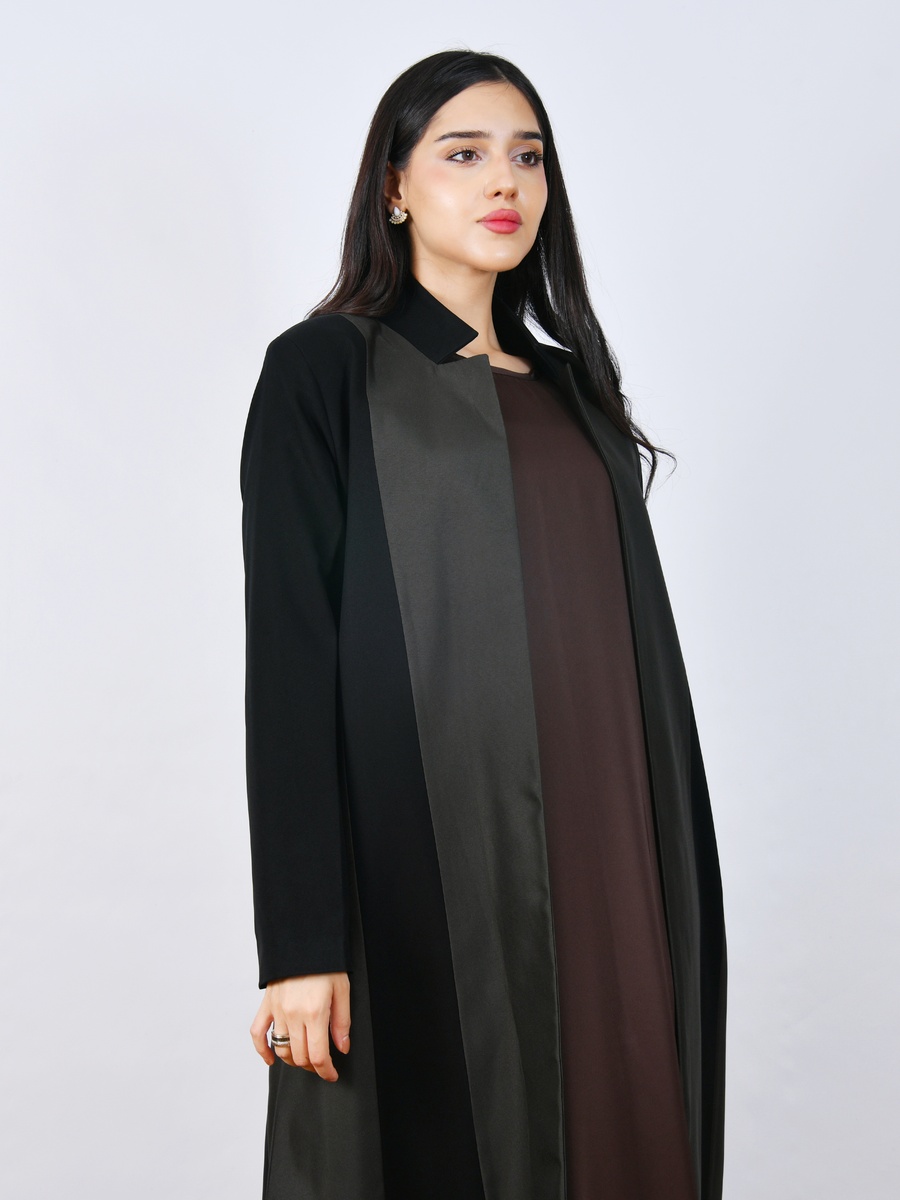 Black Solid Front Open Abaya