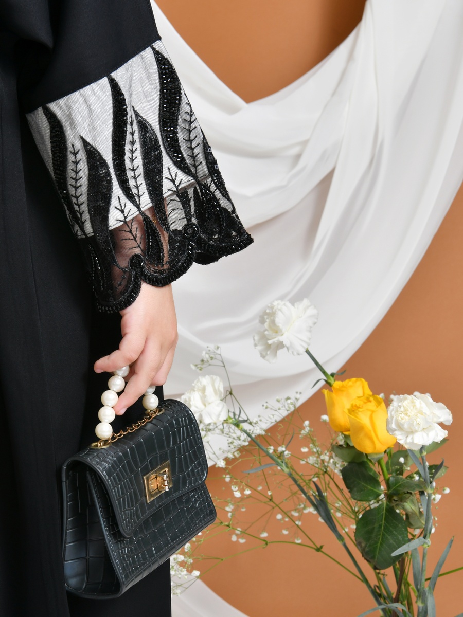 Girls Lilia Abaya with Lace Sleeves