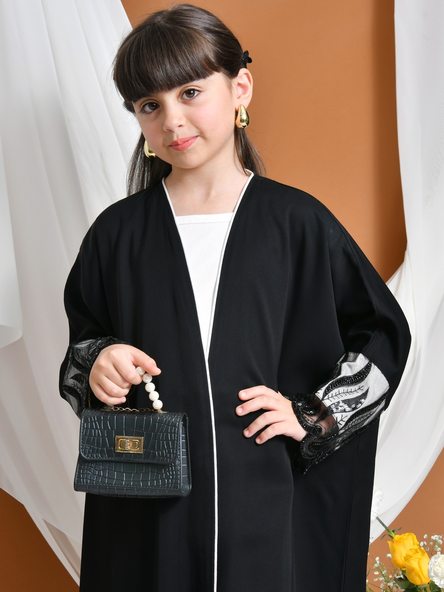 Girls Lilia Abaya with Lace Sleeves