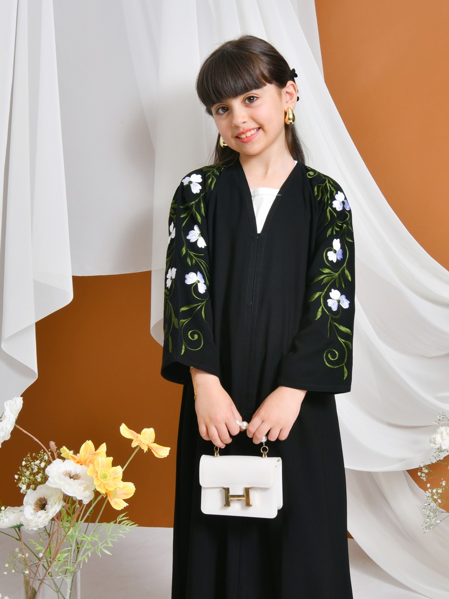 Girls Jouri Abaya with Embroidered Sleeve