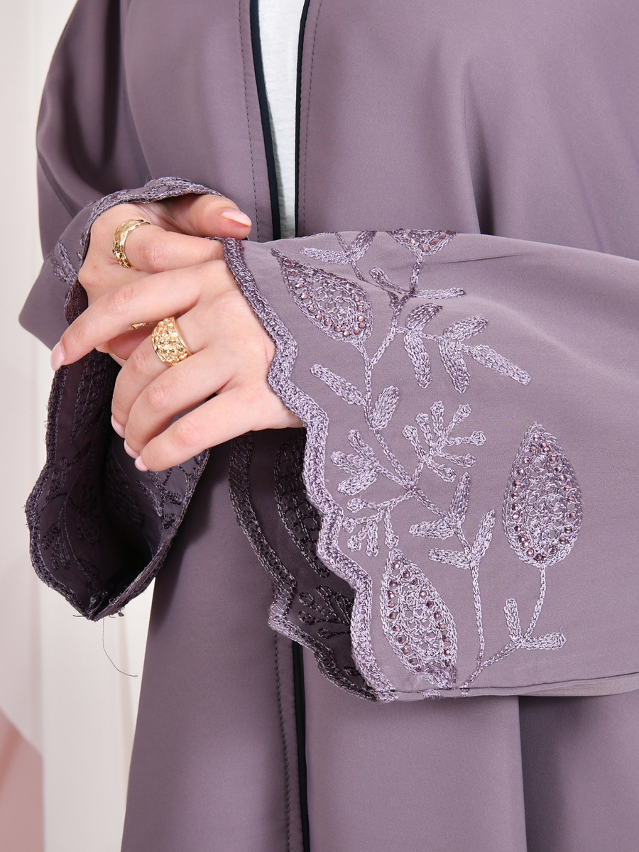 Purple Front Open Embroidered Abaya
