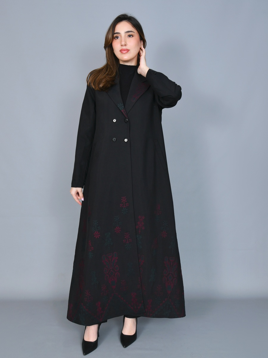Black Embroidered Blazer-Style Abaya